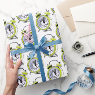 Tijd om gele wekker tekening wakker te maken cadeaupapier