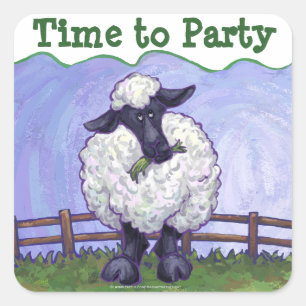 Tijd om schapen te koelen naar partij vierkante sticker