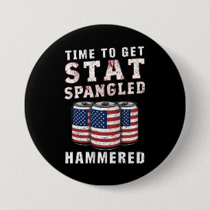 Tijd om Ster met Sterren Gehamerd Bier USA Vlag te Ronde Button 7,6 Cm