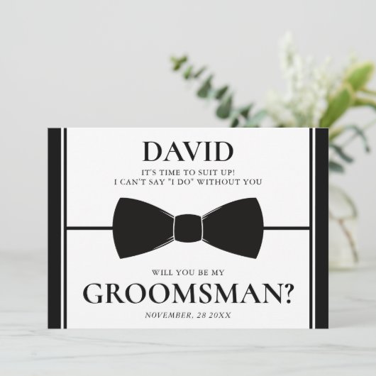 Tijd om uit te pakken Elegant zwart / wit Groomsma Kaart (Staand voorkant)