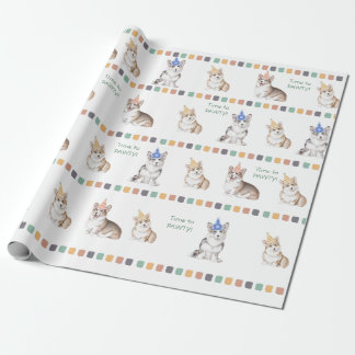  tijd tot PAWTY Corgi Cadeaupapier