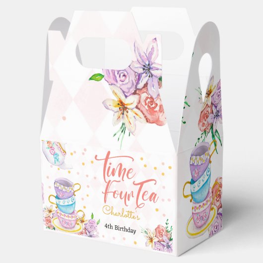 Tijd vier thee, vierde thee verjaardag bedankdoosjes (Geopend)