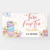 Tijd vier thee, vierde thee verjaardag spandoek (Horizontaal)