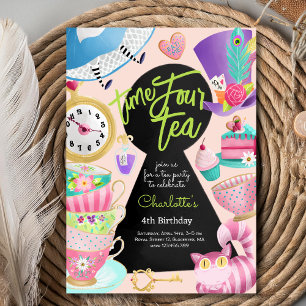 Tijd vier thee, vierde verjaardag kaart
