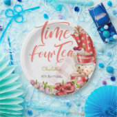 Tijd vier thee, vierde verjaardag voor kinderen papieren bordje (Feest)