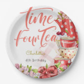Tijd vier thee, vierde verjaardag voor kinderen papieren bordje (Voorkant)