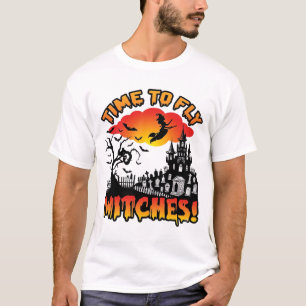 Tijd Vlieg Heksen Halloween Vliegende Heks Behekst T-shirt