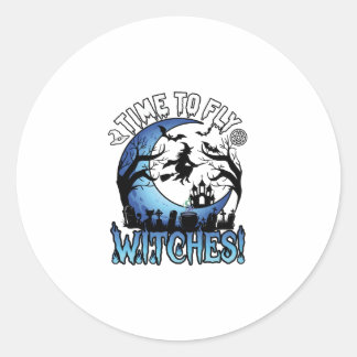 Tijd Vlieg Heksen Halloween Vliegende Heks Maan Ronde Sticker