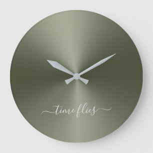 Tijd vliegt Leger Groen Metallic Stijl Acrylic Grote Klok