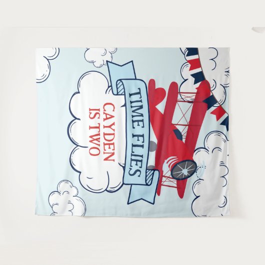 Tijd vliegt verjaardag van vliegtuig wandkleed (Voorkant (horizontaal))