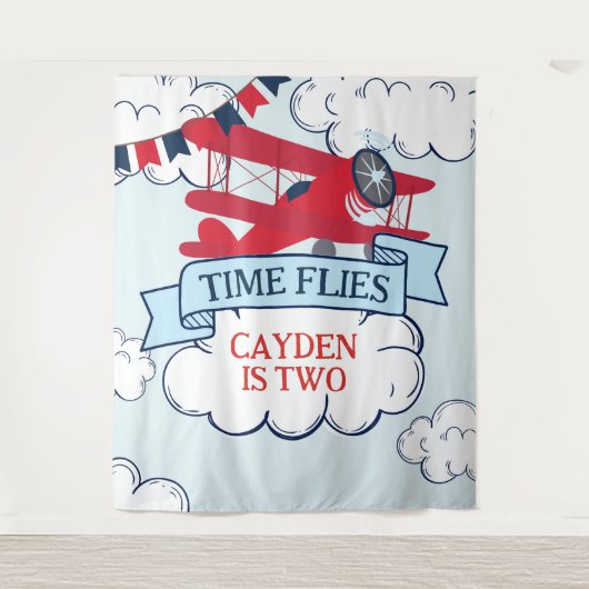 Tijd vliegt verjaardag van vliegtuig wandkleed (Voorkant)