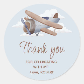 Tijd vliegt Vintage Reis Blauw vliegtuig Ronde Sticker
