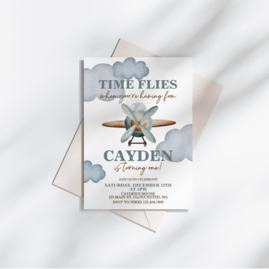 Tijd vliegt vliegtuig eerste verjaardag kaart