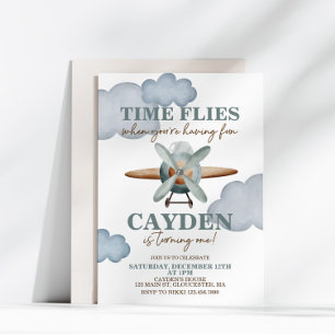 Tijd vliegt vliegtuig eerste verjaardag kaart