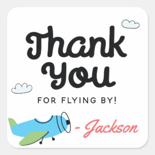 Tijd vliegt Vliegtuig Helikopter Verjaardag Dank U Vierkante Sticker