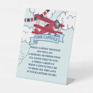 Tijd vliegt Vliegtuig Verjaardag Tijd Capsule Reclamebord Met Voetstuk