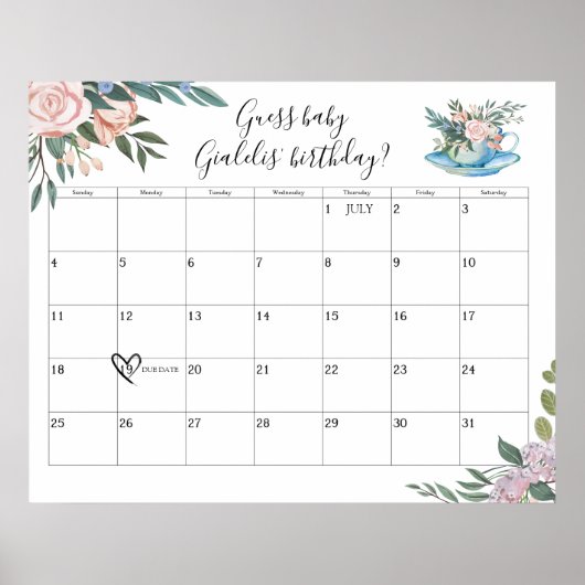 Tijd voor Baby shower van thee Vervaldatum Raad Poster (Voorkant)