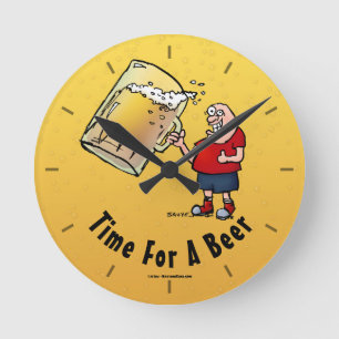 Tijd voor een biertje Funny Cartoon Ronde Klok