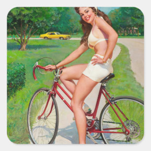 Tijd voor een rit - Retro Pin-up Meisje Vierkante Sticker