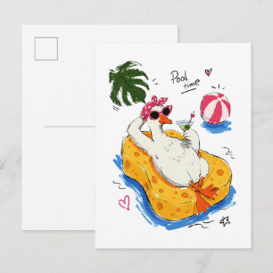 Tijd voor het zwembad - Grappige eend met zonnebri Briefkaart