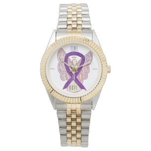 Tijd voor hoop op Paarse bewustwording Ribbon Ange Horloge