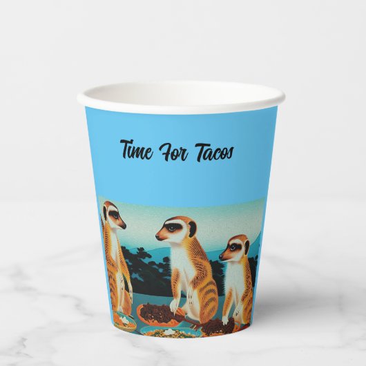 Tijd voor Tacos Meerkat-stijl, papierkoppen Papieren Bekers (Voorkant)