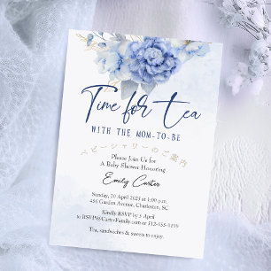 Tijd voor Tea Baby shower Blue Floral Waterverf Kaart