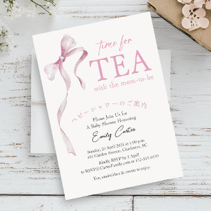 Tijd voor Tea Baby shower Roze Schattige Bow Coque Kaart