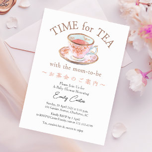 Tijd voor Tea Baby shower Teacup Roos Roze Bloemen Kaart