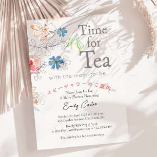 Tijd voor Tea Baby shower Wildflower Red Blue Kaart