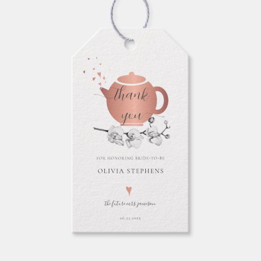 Tijd voor Tea Boho Gold Hearts Orchids Bridal Tea Cadeaulabel (Voorkant)