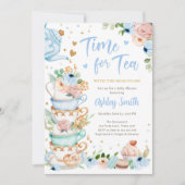 Tijd voor Tea Brewing Tea Party Blauw Baby shower Kaart (Voorkant)