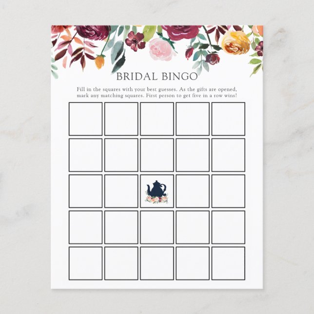 Tijd voor Tea Bridal Bingo Game Card (Voorkant)