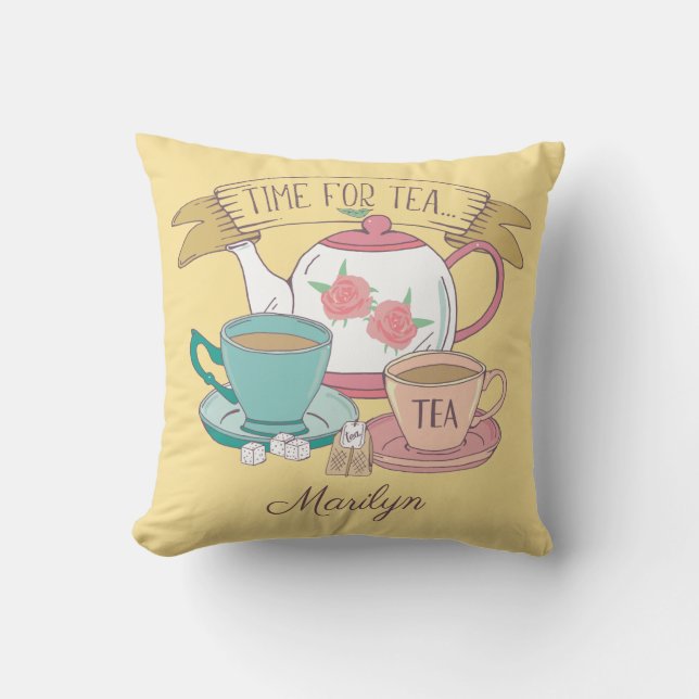 Tijd voor Tea  British Tea Cups Decoratie Kussen (Voorkant)