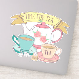 Tijd voor Tea Cute  Engelse Tea Cups Teapot Sticker