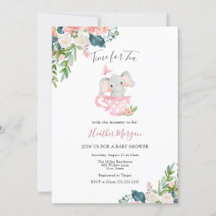 Tijd voor Tea Elephant Baby shower Invitation Kaart