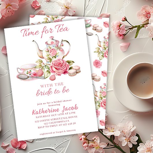 Tijd voor tea  roze floral Vrijgezellenfeest Kaart