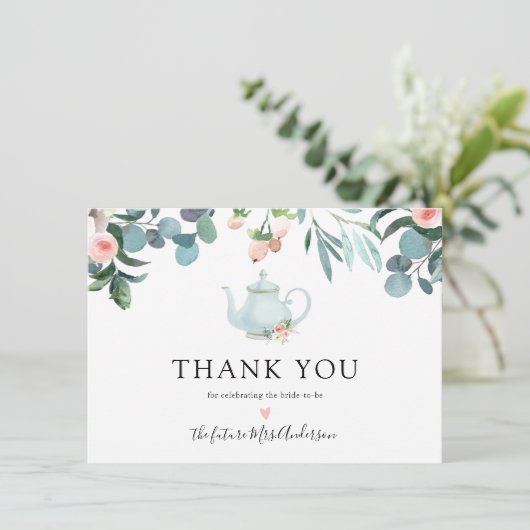 Tijd voor Thee Bruidsfeest Dank Je Bedankkaart (Staand voorkant)