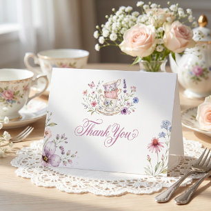 Tijd voor thee Elegante theekop Paars waterverf Bedankkaart