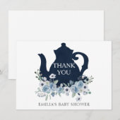 Tijd voor Thee Shower Blauwe Dankkaart Bedankkaart (Voorkant / Achterkant)