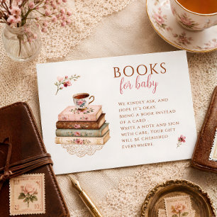 Tijd voor thee vintage bloemige theekopjes boeken informatiekaartje