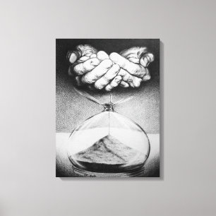 Tijd Zandloper handen Potlood tekening Surrealisme Canvas Afdruk