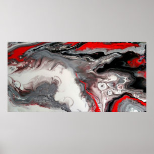 Tijdelijk Abstract - zwart, zilver en rood Poster