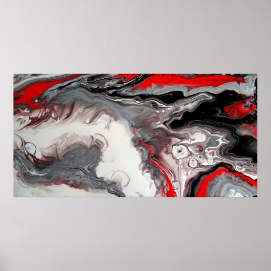 Tijdelijk Abstract - zwart, zilver en rood Poster (Voorkant)
