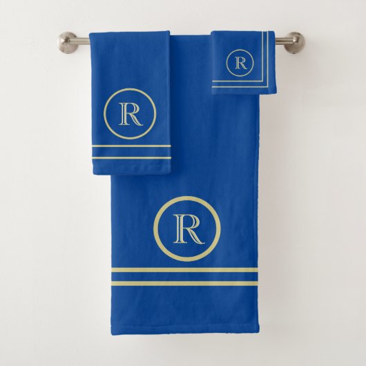 Tijdelijk Elegant blauw uniek monogram Bad Handdoek (Insitu)