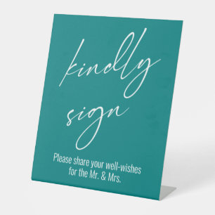 Tijdelijk handschrift "Kindly Sign" Blauwgroen Reclamebord Met Voetstuk