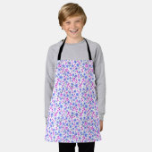 Tijdelijk leuk wit blauw roze bloemmotief schort (Gedragen)