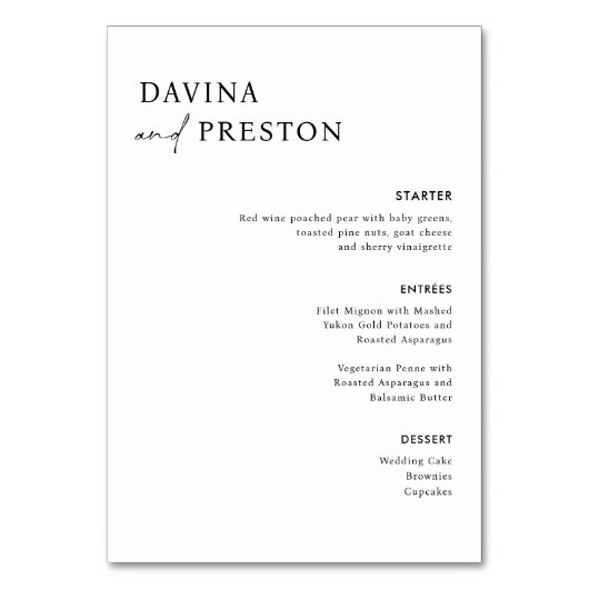 Tijdelijk script modern WEDDING DINNER MENU Kaart (Voorkant)