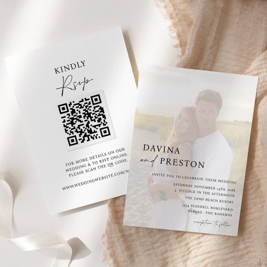 Tijdelijk script Moderne foto QR CODE RSVP Kaart