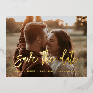 Tijdelijk sparen de datum gouden folie fotokaart uitnodiging briefkaart